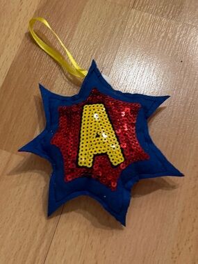 Sequin 'A' Star Ornament in Blue, Red and Yellow